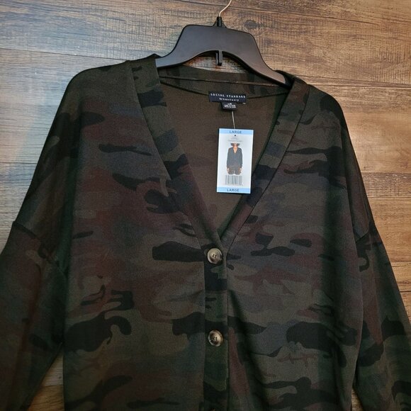 Social Standard By Sanctuary Sweater L Daytripper Camo Cardigan Thin Knit NWT - Picture 2 of 10
